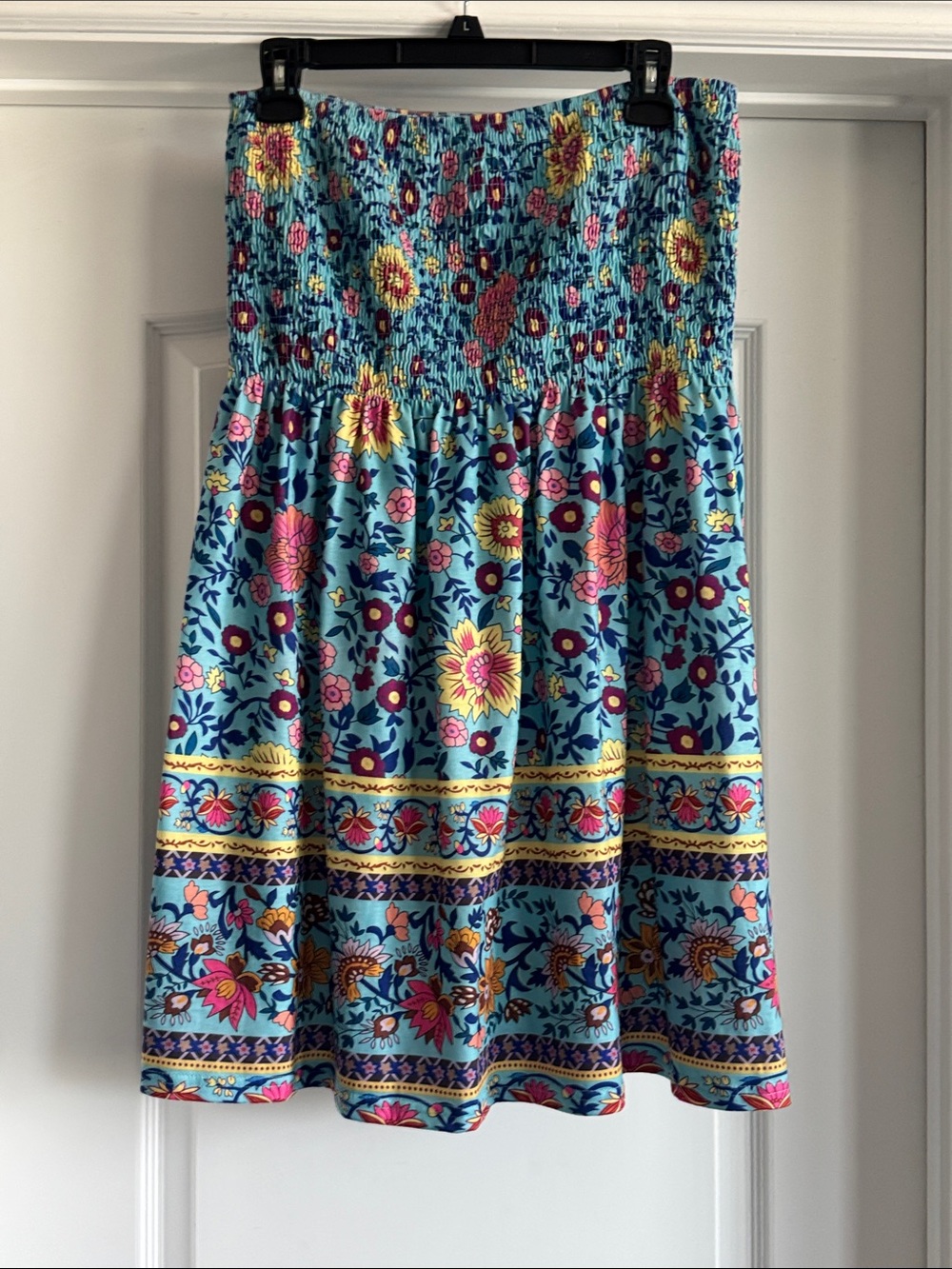 Source Unknown Blue Floral Strapless Swim Coverup